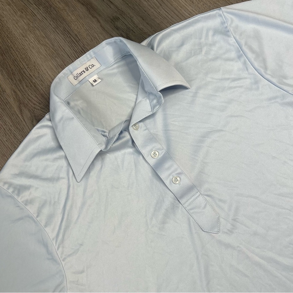 Collars And Co Dress Collar Polo Shirt Men's Medium Light Blue Golf Dressy‎